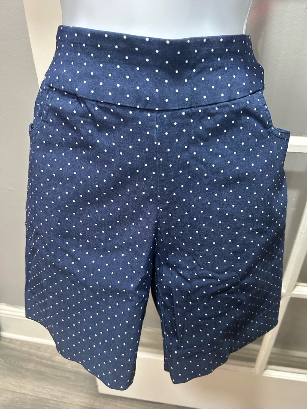 Zac & Rachel Navy Blue Polka Dot High-Waist Shorts